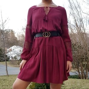 Old Navy Burgundy Crepe Babydoll Smock Dress